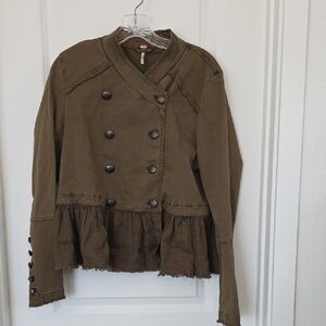Free People Olive Double-Breasted Utility Jacket